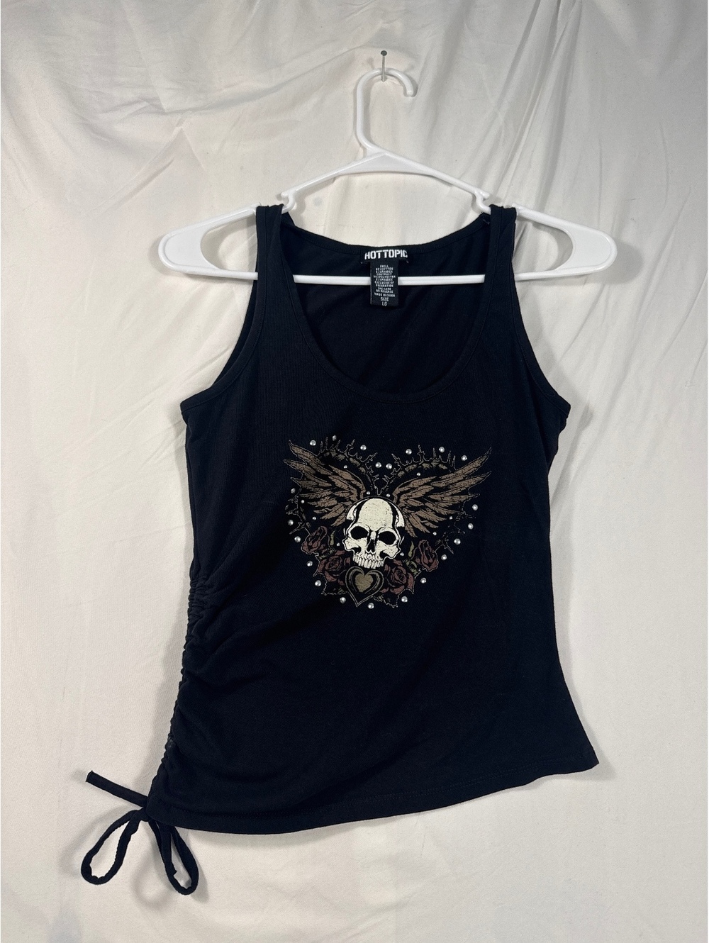 Hot Topic Black Skull and Wings Tank Top with Side Tie Size Large